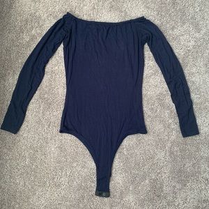 PrettyLittleThing Off-the-Shoulder Navy Blue Bodysuit